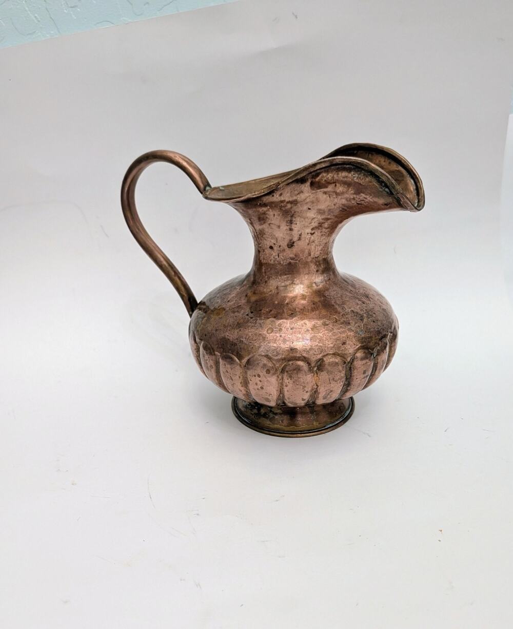 Hammered Copper & Scroll Pitcher Jug Patina Antique